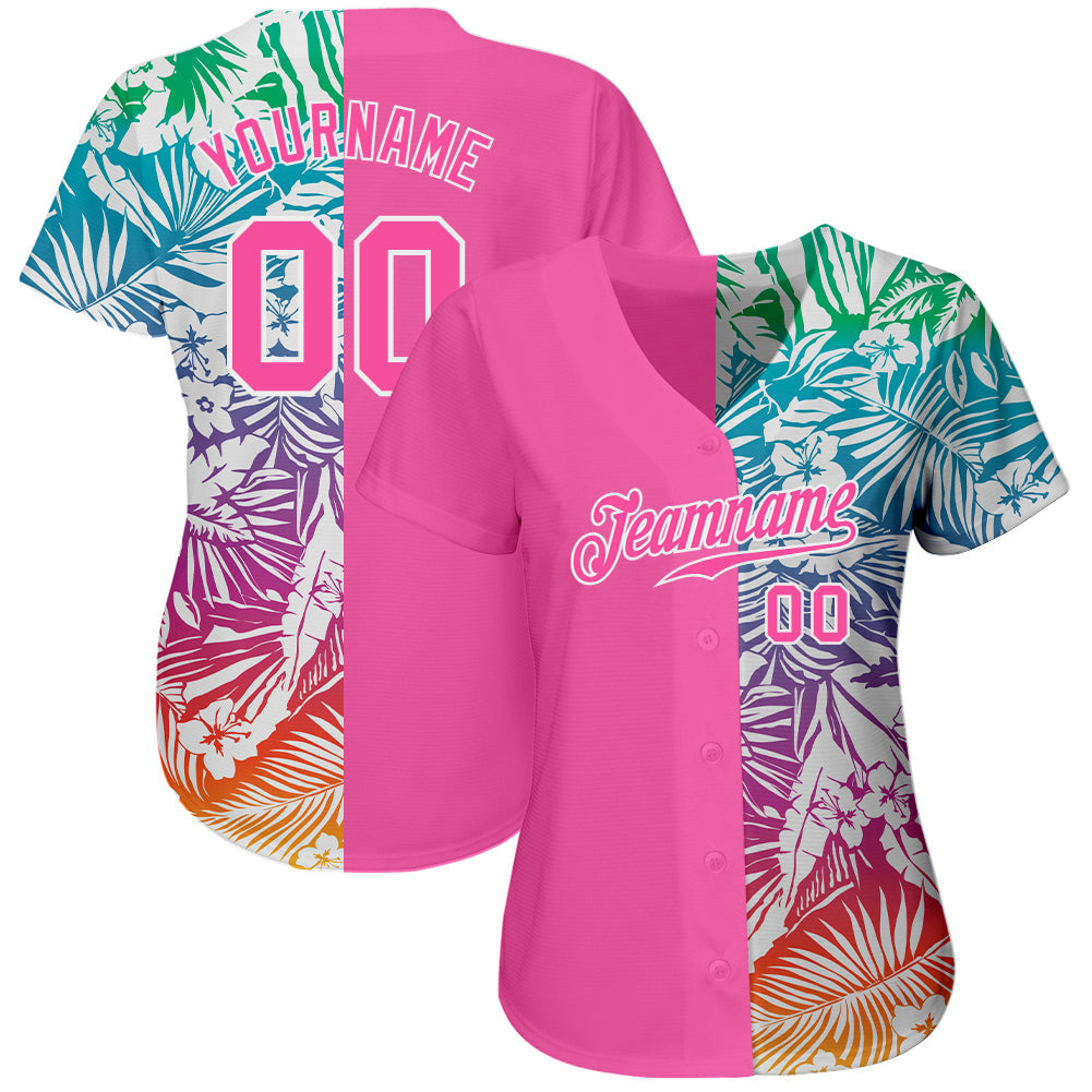 Custom 3D Pattern Design Tropical Palm Leaves Authentic Baseball Jersey hawaiian shirt. Personalized Customized sport uniform