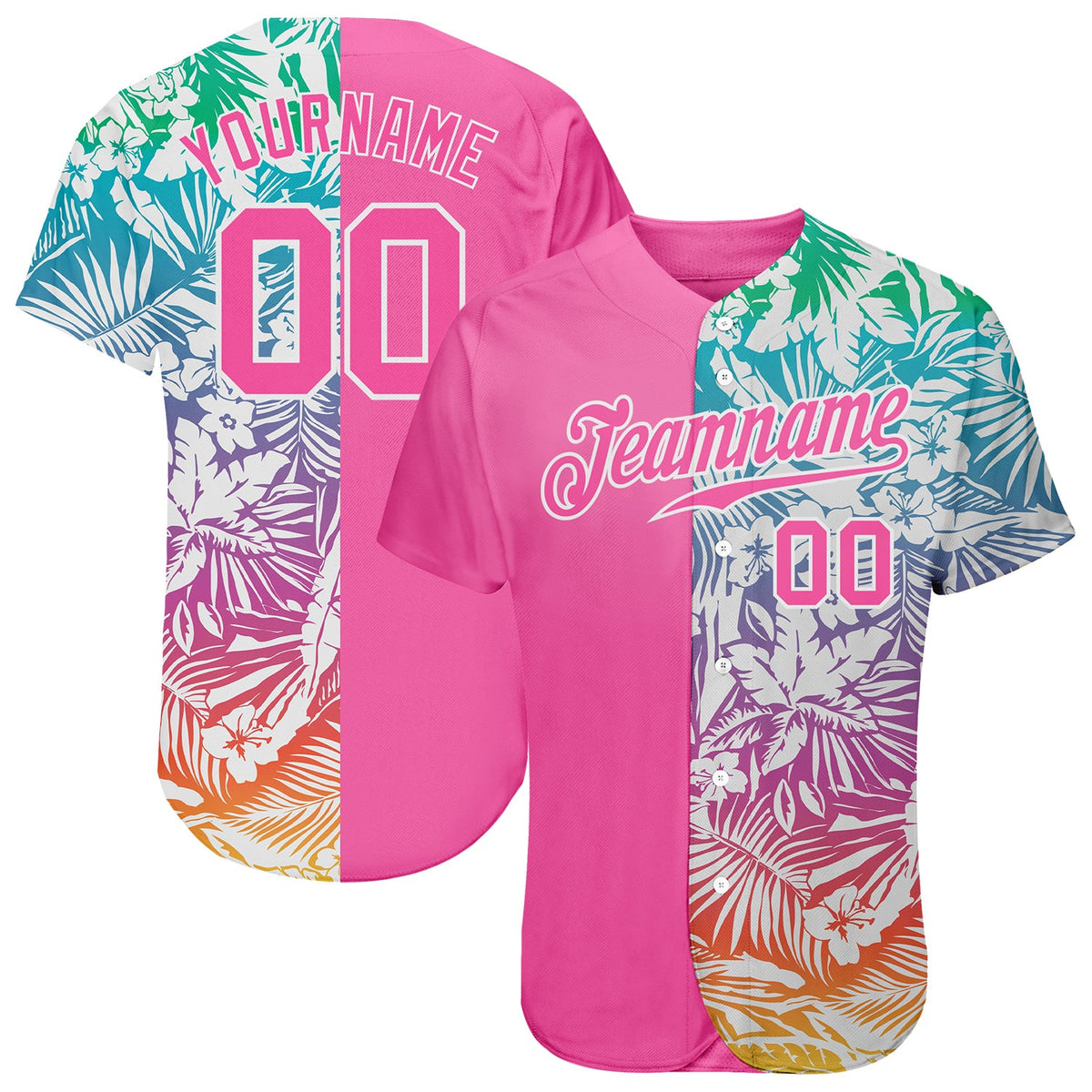 Custom 3D Pattern Design Tropical Palm Leaves Authentic Baseball Jersey hawaiian shirt. Personalized Customized sport uniform