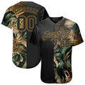 Custom 3D Pattern Design Golden And Green Tropical Leaves In The Style Of And Hawaii Authentic Baseball Jersey hawaiian shirt. Personalized Customized sport uniform