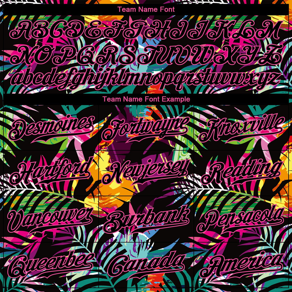 Custom Black Black-Pink 3D Pattern Design Tropical Palm Leaves Authentic Baseball Jersey hawaiian shirt. Personalized Customized sport uniform