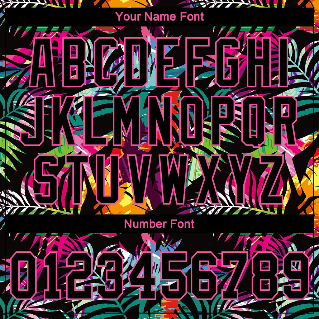 Custom Black Black-Pink 3D Pattern Design Tropical Palm Leaves Authentic Baseball Jersey hawaiian shirt. Personalized Customized sport uniform