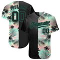Custom Black Black-Kelly Green 3D Pattern Design Tropical Palm Leaves Authentic Baseball Jersey hawaiian shirt. Personalized Customized sport uniform