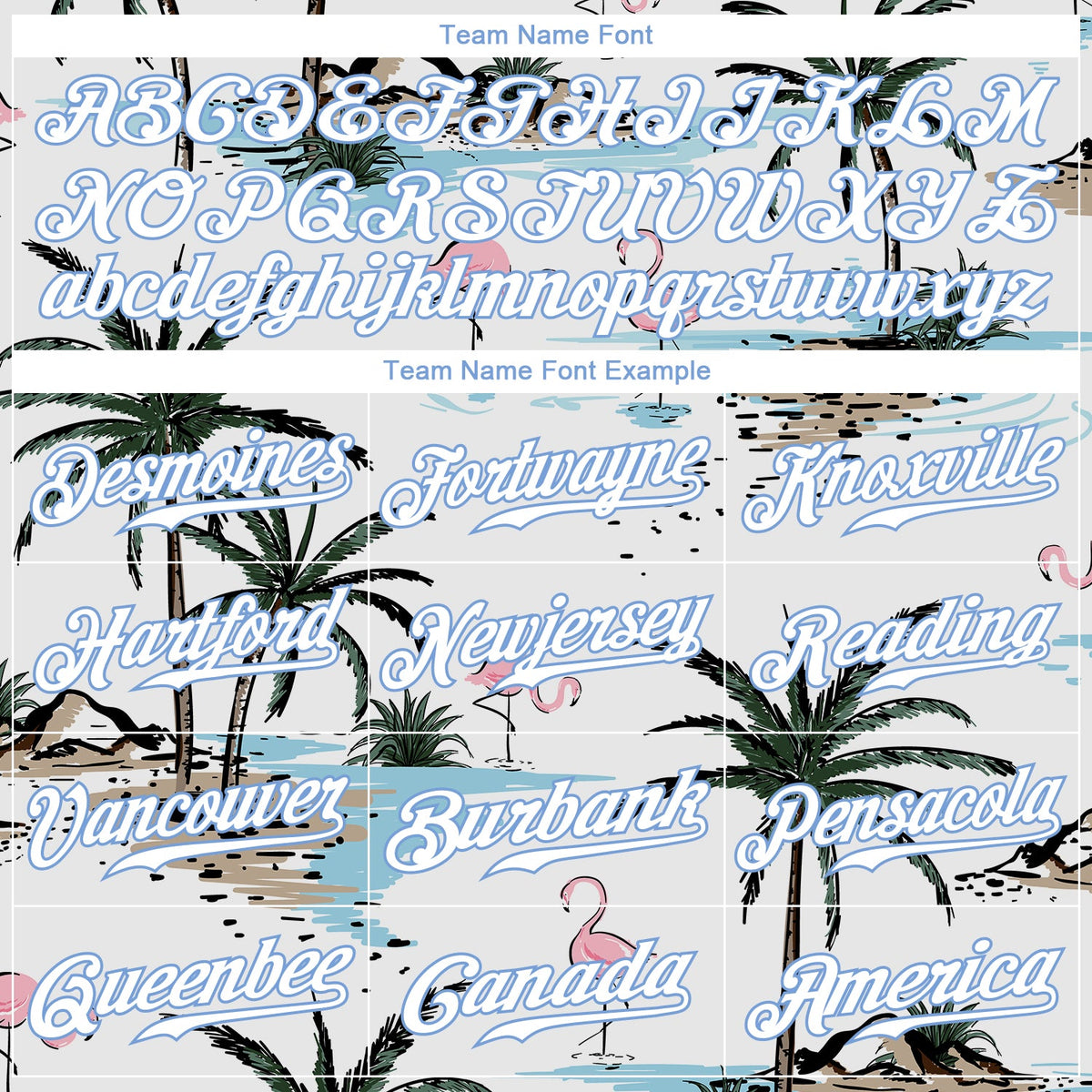 Custom White White-Light Blue 3D Pattern Design Hawaii Palm Trees Authentic Baseball Jersey hawaiian shirt. Personalized Customized sport uniform