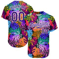 Custom White Purple-White 3D Pattern Design Hawaii Palm Trees Authentic Baseball Jersey hawaiian shirt. Personalized Customized sport uniform